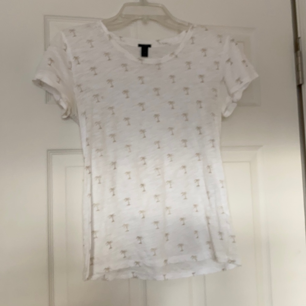 j Crew short sleeved tee with gold palm tree design. XS
